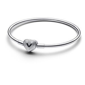 Women's Pandora Bangle Bracelet Silver Heart Charm size 8